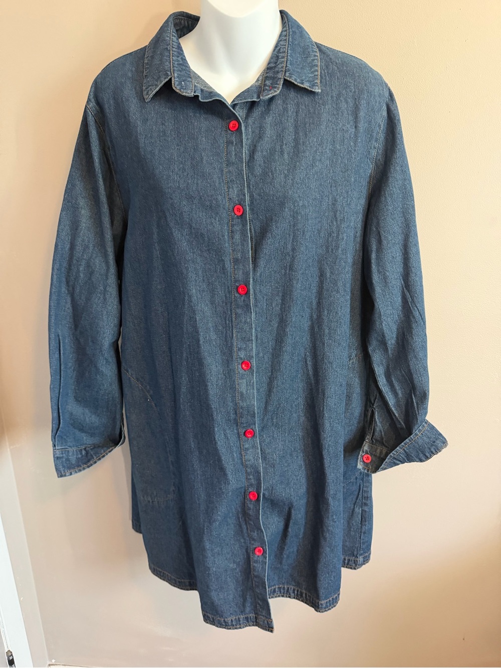 Mordenmiss Denim Red Button Shirt Dress NWT Blue L